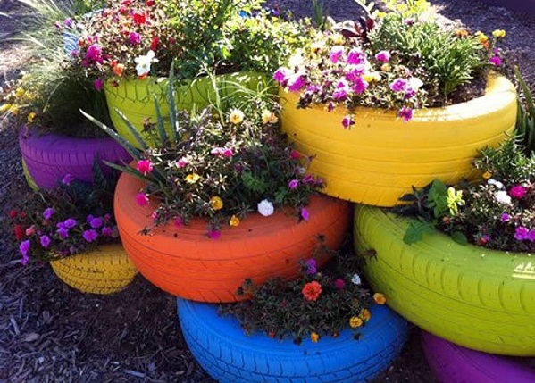 reciclado de neumáticos jardinera de colores