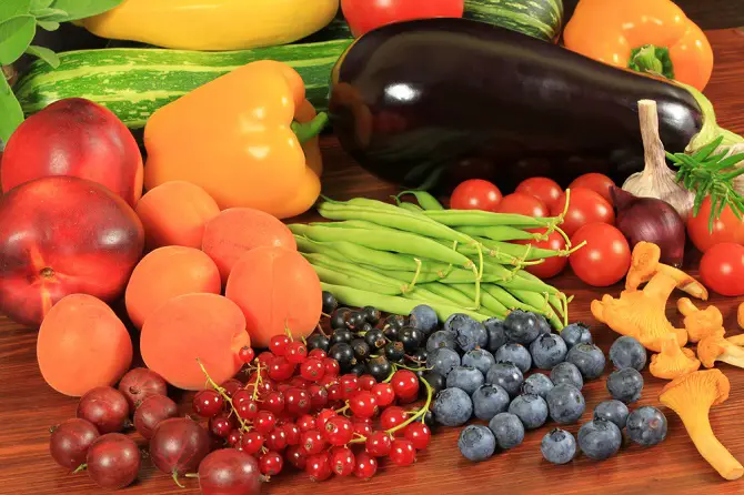 colores de los alimentos vegetales y frutas