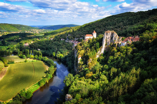 Paisaje de Rocamadour, Francia como en los cuentos medievales