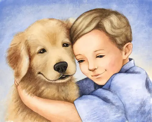 Niño abrazando a su perro aprendiendo a valorar lo que tiene y la importancia del momento