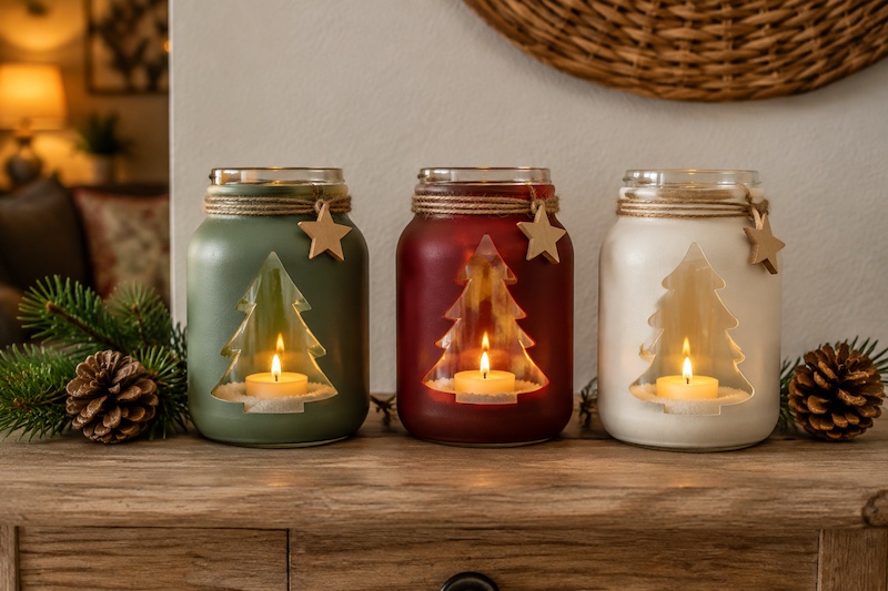 Frascos navideños decorativos y luminosos paso a paso