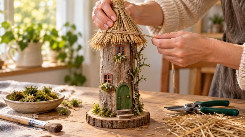 10 ideas originales de casitas de duendes usando troncos y recortes de madera