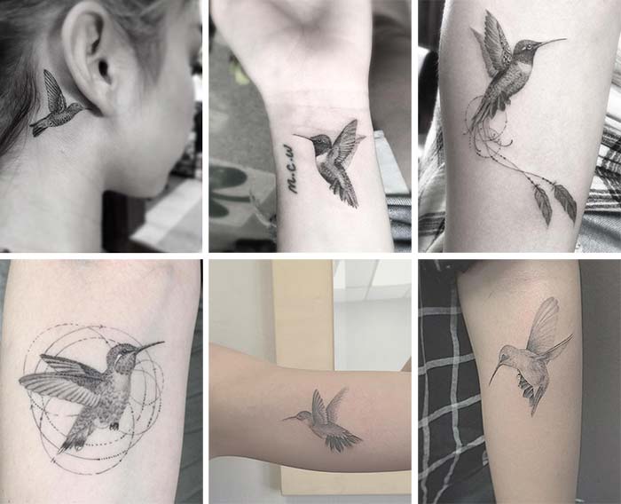 Tatuajes pequeños de colibríes en mujeres