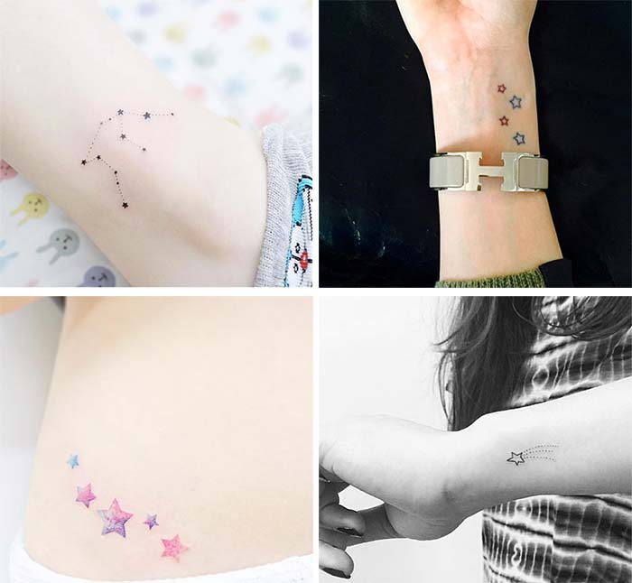 tatuajes de estrellas pequeñas en el antebrazo de varias chcias
