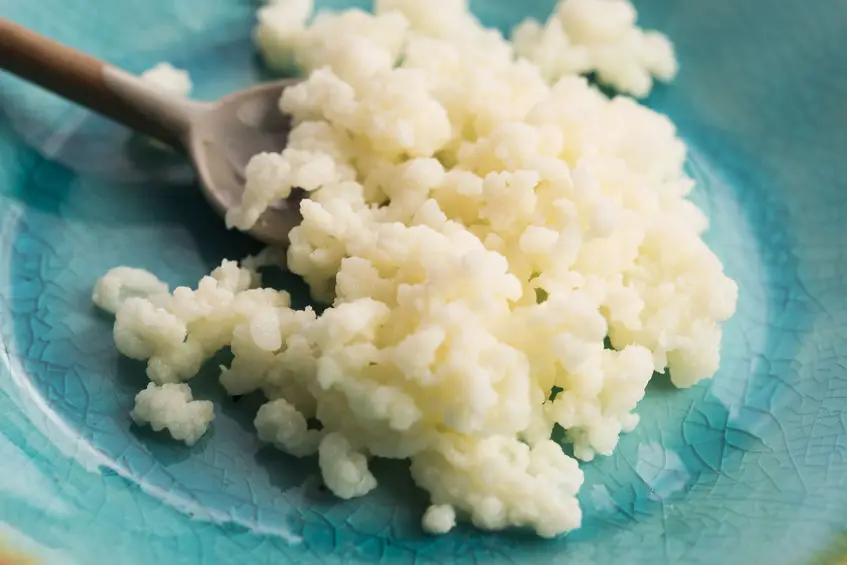 Kéfir servido en un plato azul