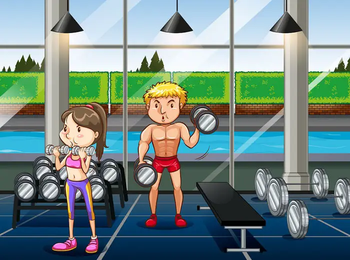 gimnasio haciendo ejercicio ilustración