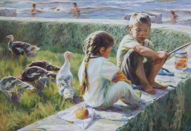chicos al costado de un rio