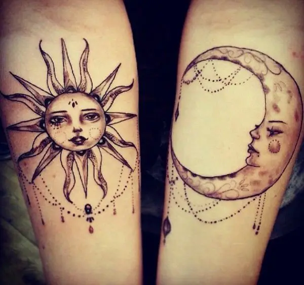 tatuajes para parejas con luna y sol