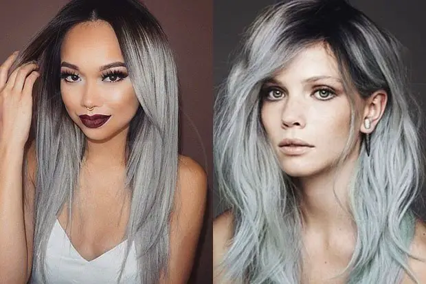 2 chicas con su cabello en tono humo