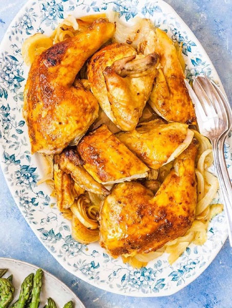 pollo asado a la cúrcuma y glazeado