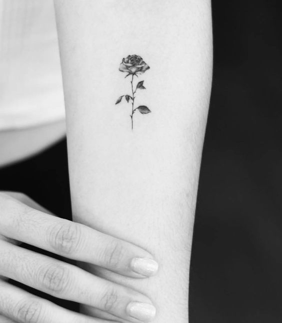 Tatuaje pequeño de una rosa en el antebrazo