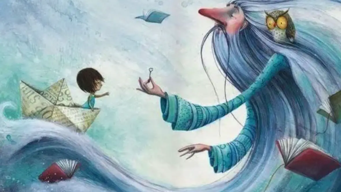 Dibujo niño y anciano. Importancia enseñar a niños a decir gracias