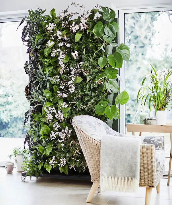 decorar una habitación con muro de plantas