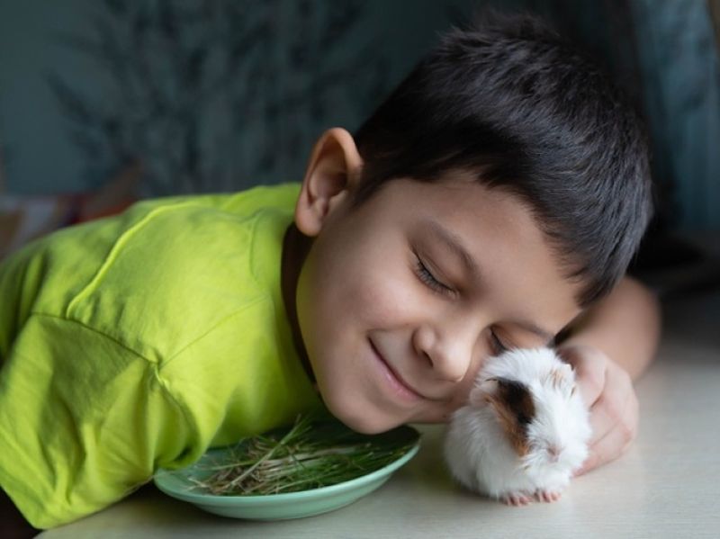 Niño junto a su mascota