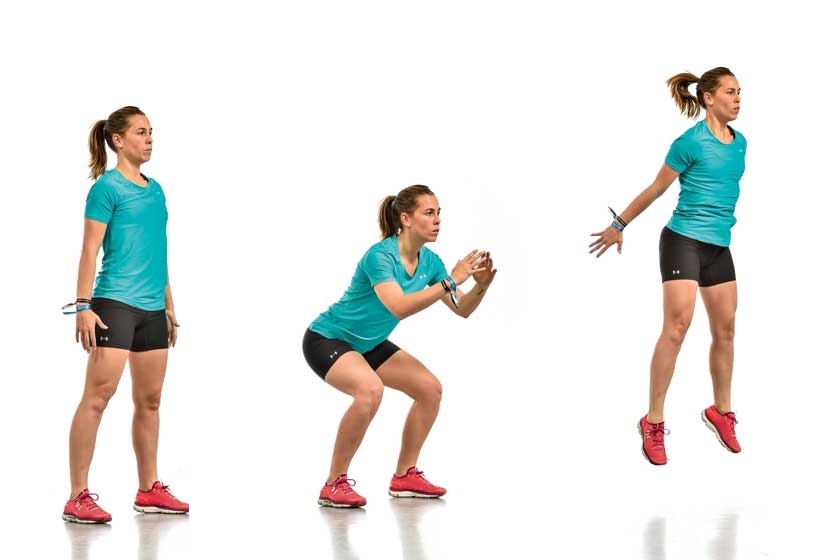 Mujer haciendo sentadillas con salto