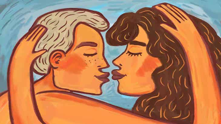 ilustración de matrimonio de hombre y mujer dándose besos