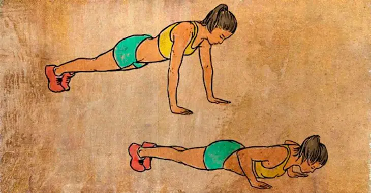 mujer en ilustración haciendo flexiones 
