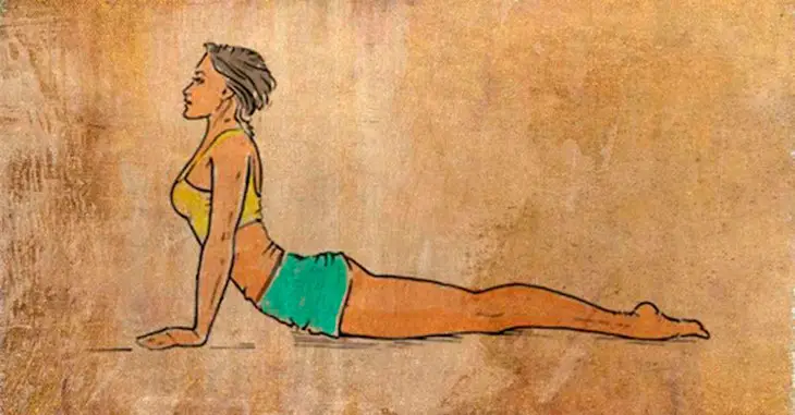 mujer en ilustración haciendo la postura de la cobra