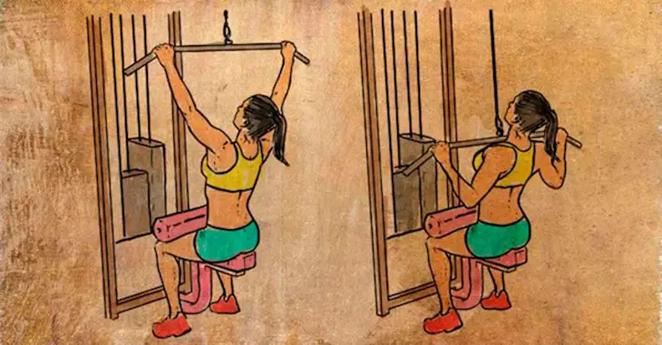 mujer en ilustración haciendo pull-downs para trabajar espalda