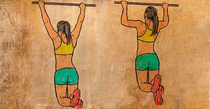 mujer en ilustración de pull-ups o dominadas trabajando espalda