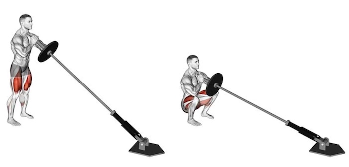 ilustración de hombre haciendo sentadillas con barra landmine