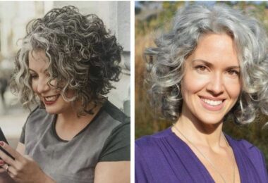 Mujer cabello rizado con canas